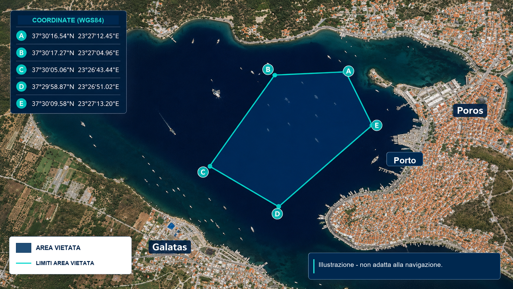 Illustrazione dell'area delimitata nel porto di Poros
